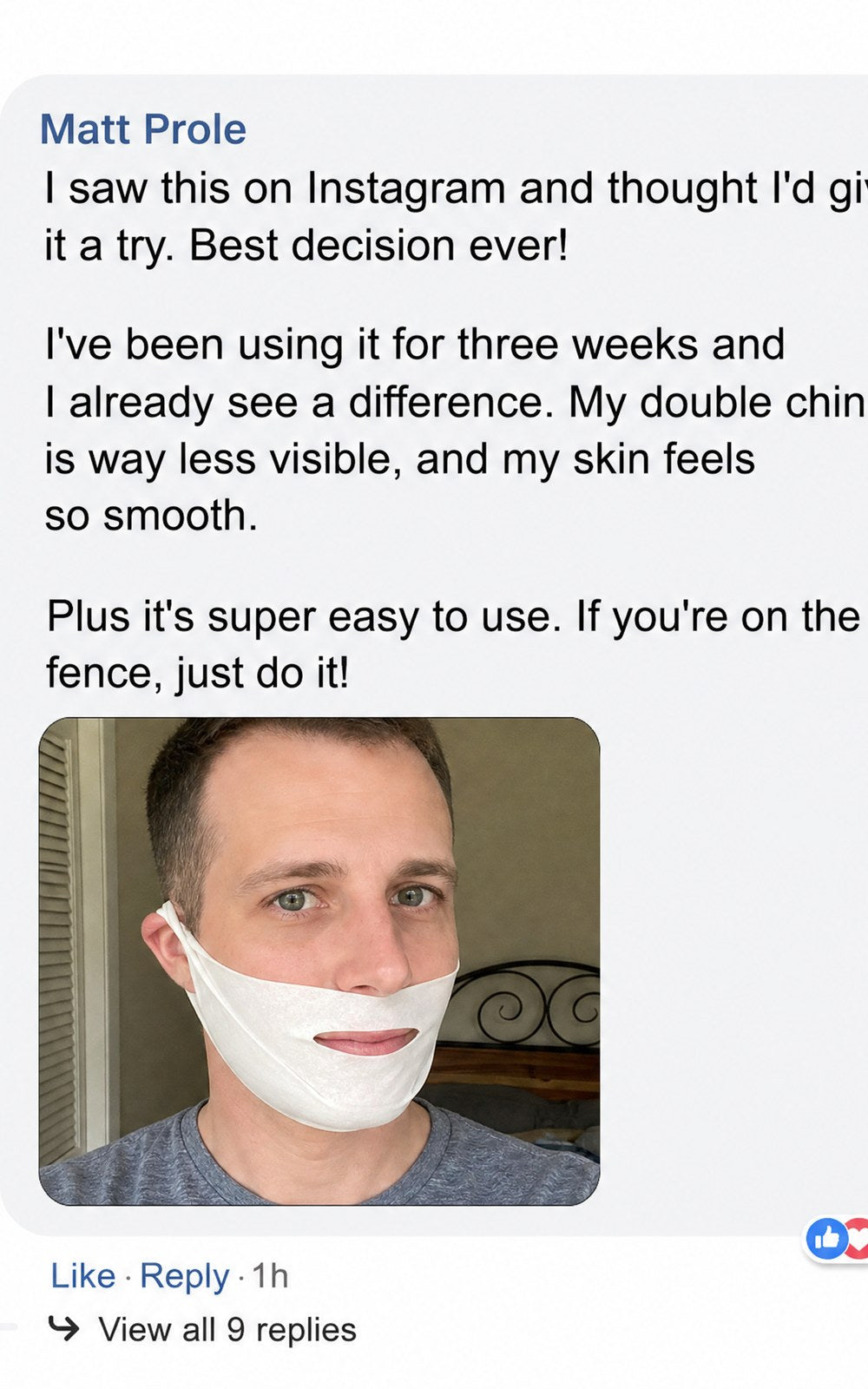 Woman wearing a towel and face mask in a skincare product review.
