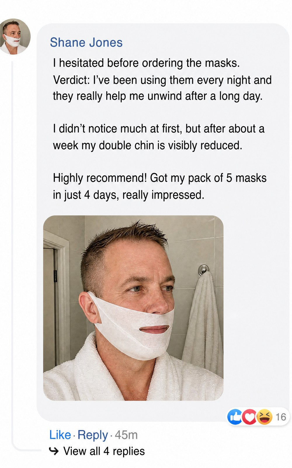 Facebook comment with before-and-after profile photos of a woman's face.