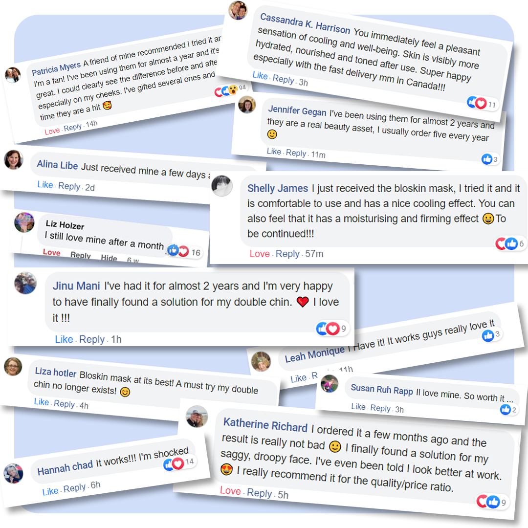 Image showing various positive Facebook comments about a skincare product.