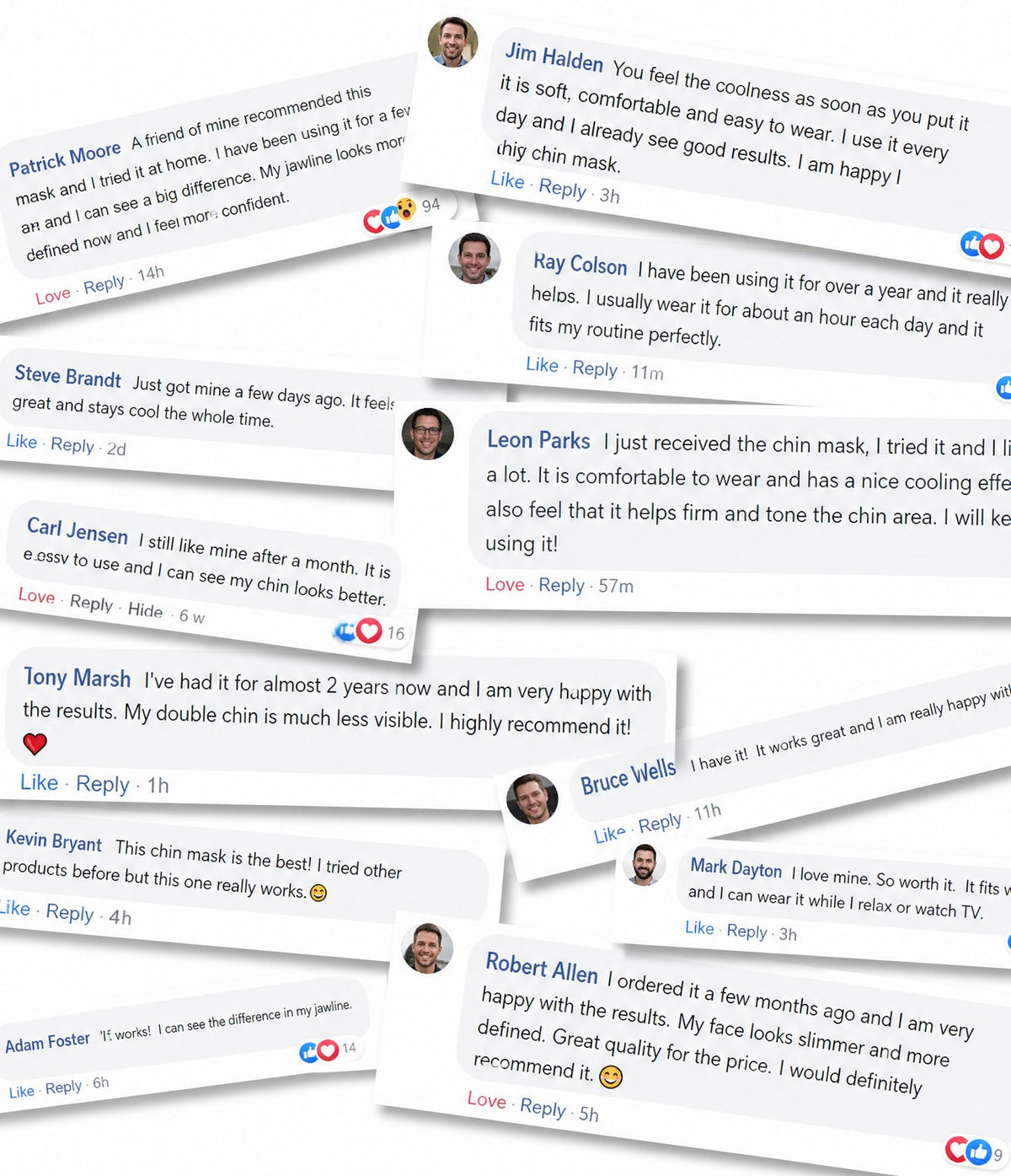Image showing various positive Facebook comments about a skincare product.